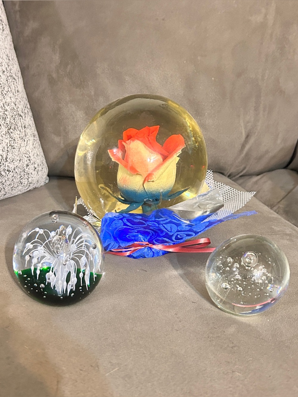 Lot of 3 blown glass globe/sphere paperweights